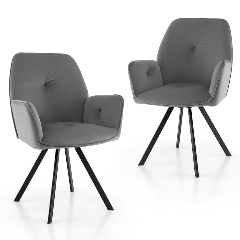 Set of 2 Swivel Accent Arm Chairs with Metal Legs and Wide Back-Grey - 25" x 23" x 34"