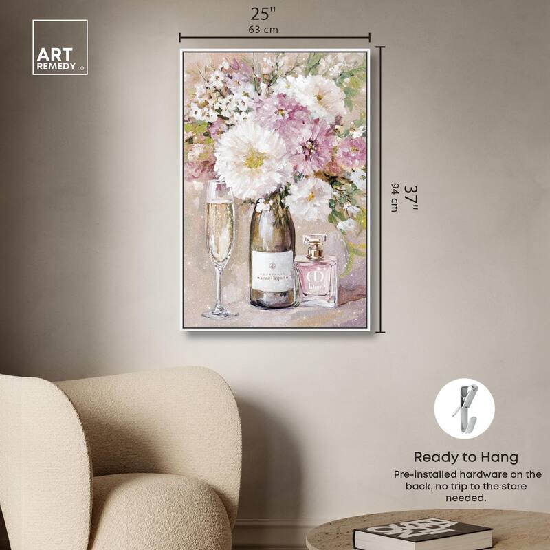 Light Floral Champagne Vase Canvas by Art Remedy