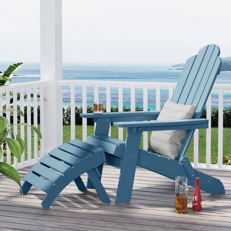 WINSOON All Weather HIPS Outdoor Folding Ottoman Adirondack Chair Footrest Set Of 2