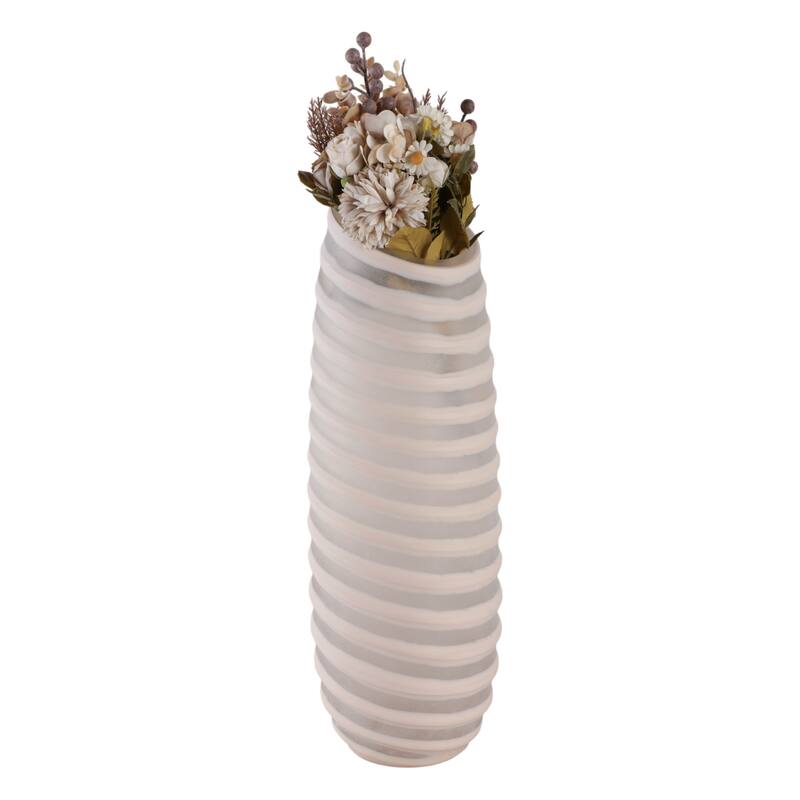 Glass Vase Carved Tall Ribbed Silhouette for Floral Arrangements