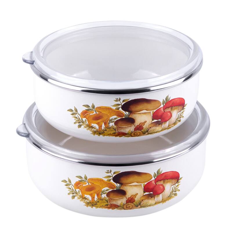 STP Goods Mushrooms Enamel Storage Container w/ Lid Set of 2