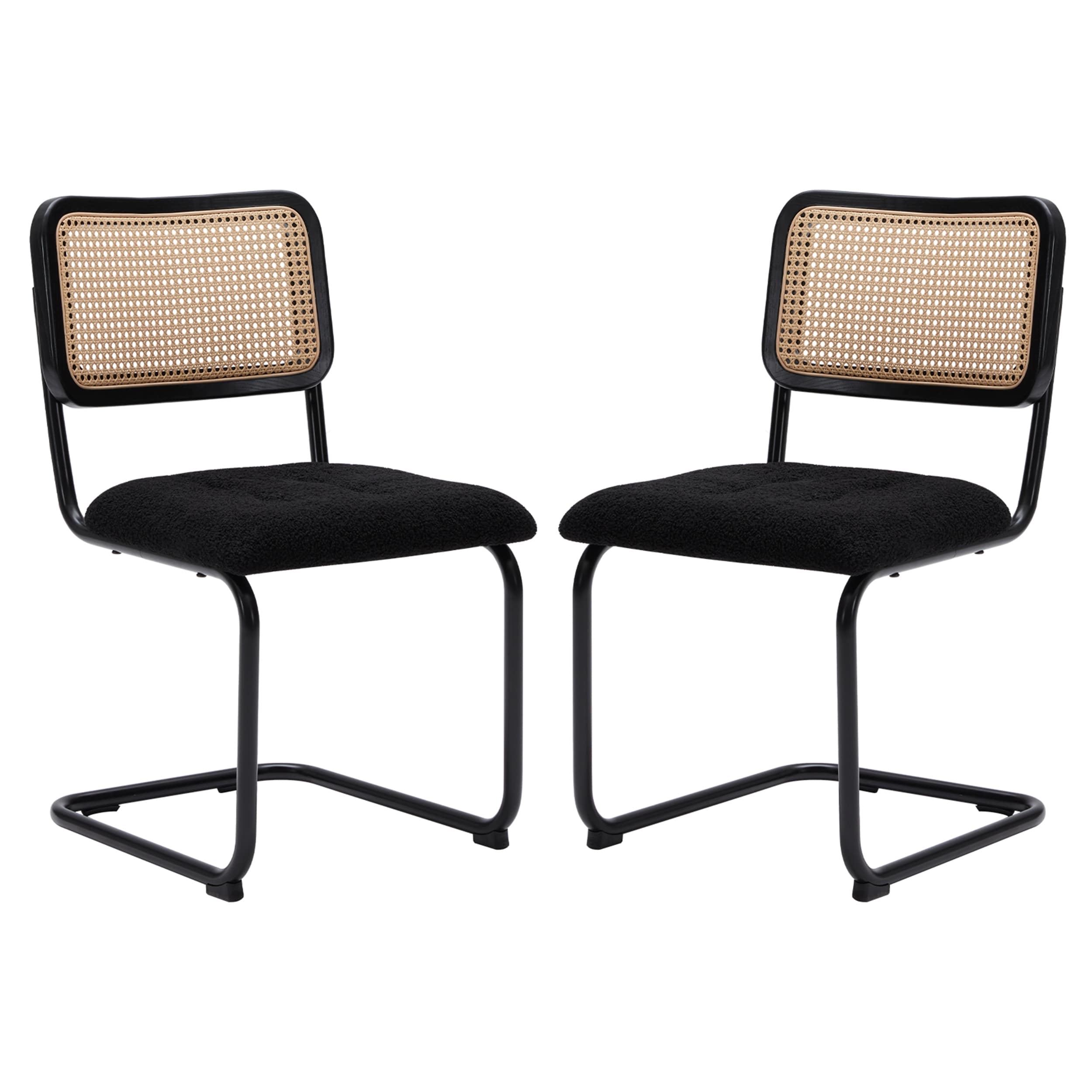 Modern Cantilever Dining Chairs, Rattan Back & Aluminum Legs, Set of 2