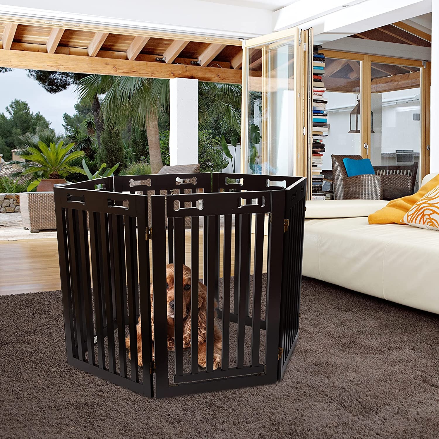 Arf pets free standing wood dog gate with walk top through door
