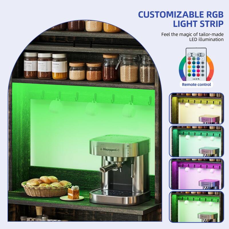 Moasis 5-Tier Bakers Rack with Hooks & LED Lights, Microwave Stand with Power Outlets