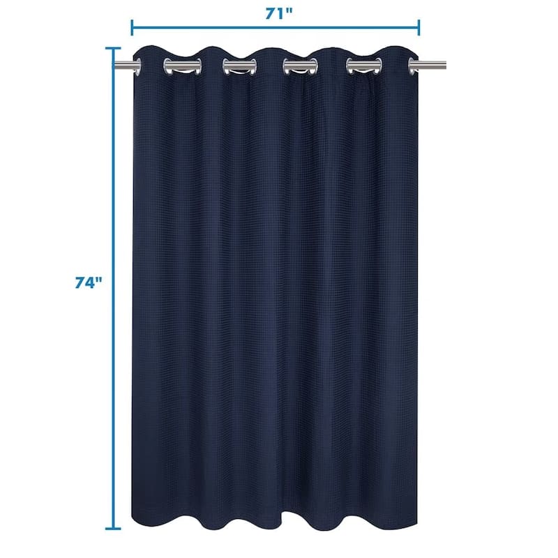 No Hook Cotton Blend Waffle Shower Curtain with Snap-in Liner