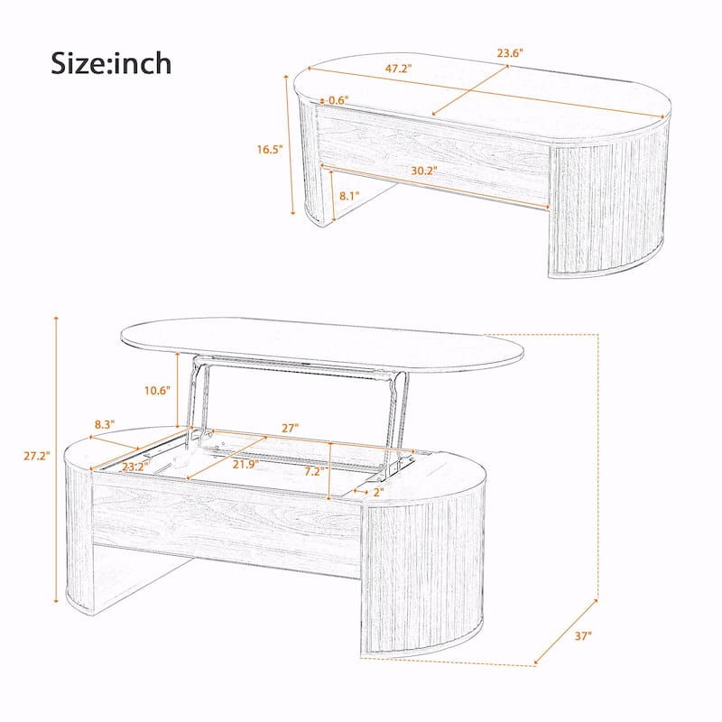 47.2" Lift-Top Coffee Table with Hidden Compartment