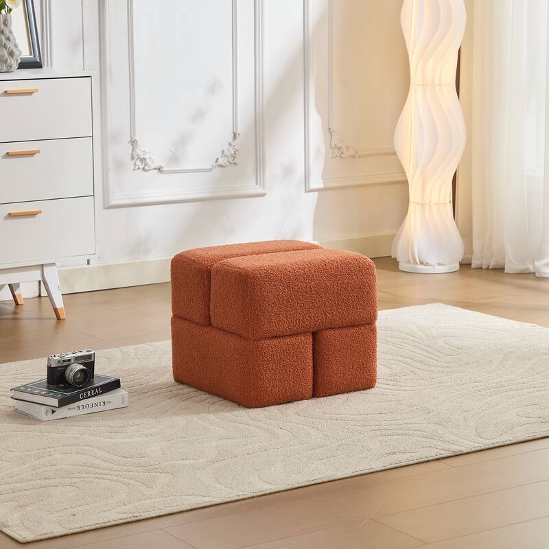 SEYNAR Modern 16.5''Faux Sherpa Square Cube Otttoman