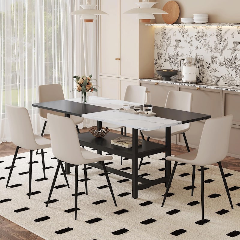 5-Piece Wood Dining Table Set Kitchen Dining Table Set with Waterproof High-Back Chairs, Anti-Slip Feet Wood