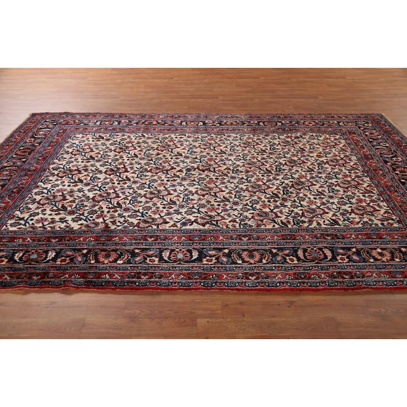 Vegetable Dye Floral Mashad Antique Persian Wool Carpet - 6'7" x 10'2"