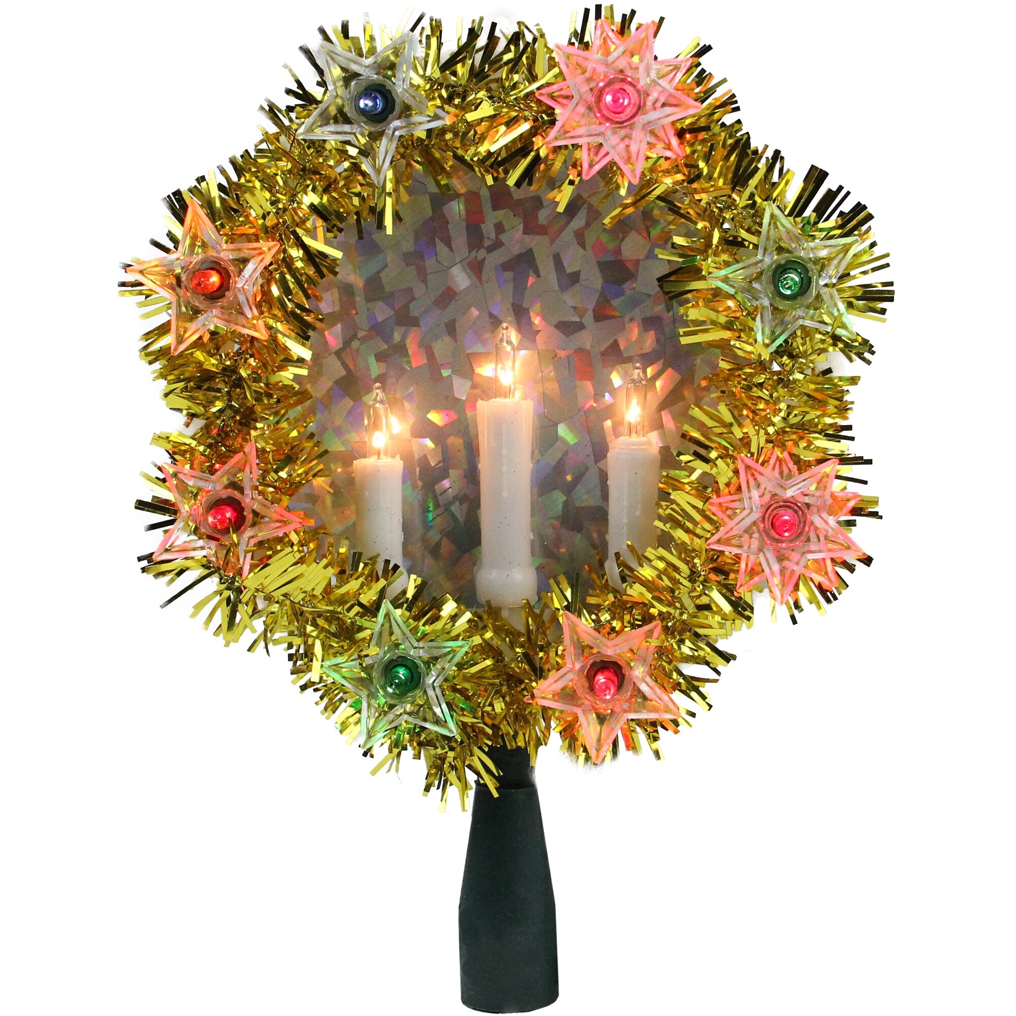 Shop 7 Gold Tinsel Wreath With Candles Christmas Tree Topper Multi Lights N A On Sale Free Shipping On Orders Over 45 Overstock 20827040