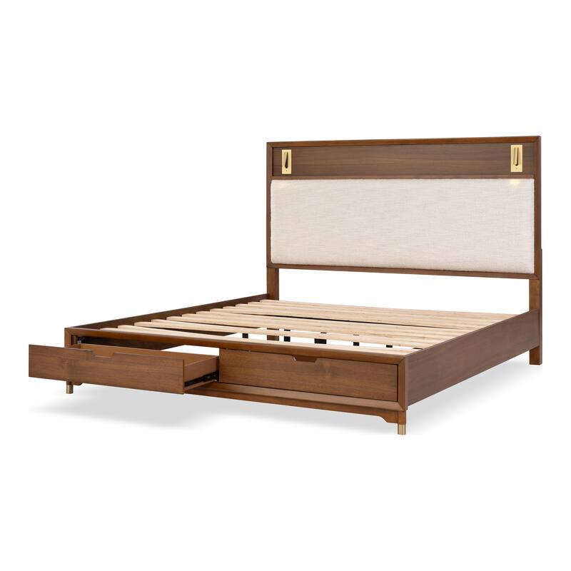 Furniture of America Forma Mid-Century Modern 3-Piece Walnut Solid Wood Storage Platform Bedroom Set