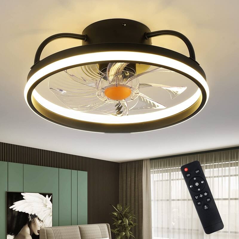 Low Profile Ceiling Fan with Light - Modern Flush Mount Ceiling Fan - 7867-Black - 15"L x 8"W x 15"H