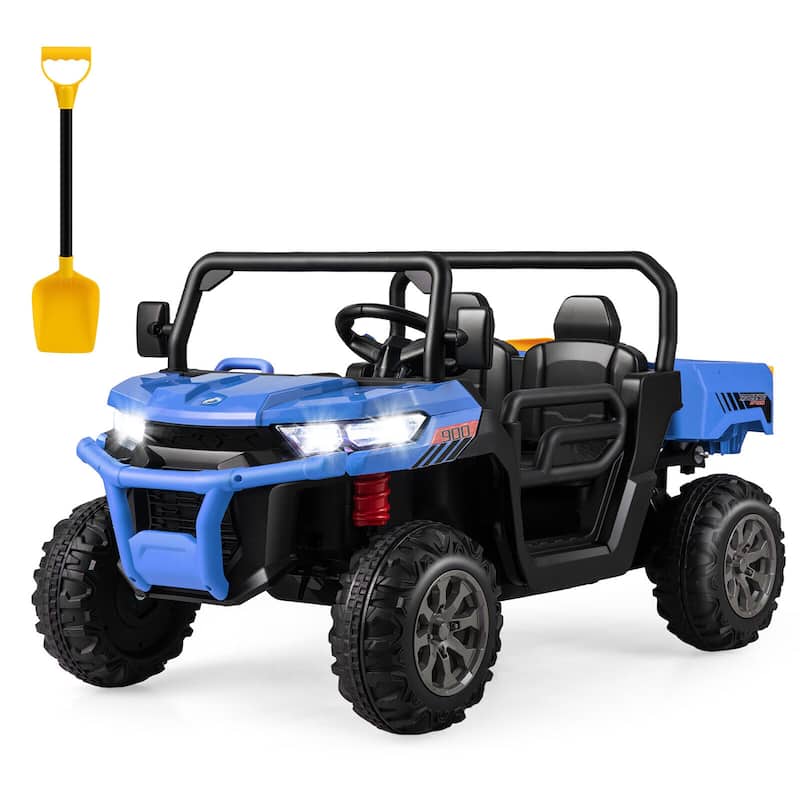 Gymax 12V 2 Seater Ride On UTV Dump Truck Remote w/ Electric Dump Bed - Blue