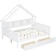 preview thumbnail 5 of 26, Full Size House Platform Bed with LED Light, 2 Drawers & Storage Shelves, Wooden House-Shaped Daybed Sofa Bedframe w/ Guardrail