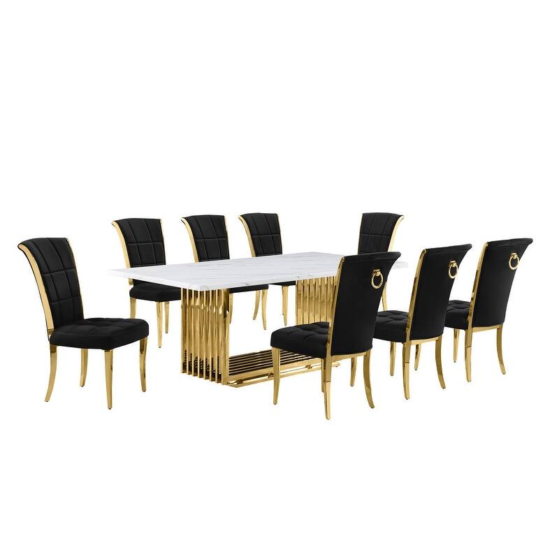 Best Quality Furniture D312/3-SC320-7 Dining Set with 79" White Marble Top