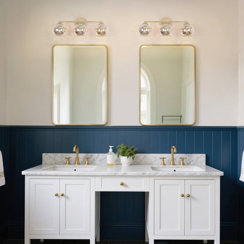 Modern Gold 3-Light Linear Bathroom Vanity Lights with Mercury Glass - 21" L x 6.8" W x 8" H