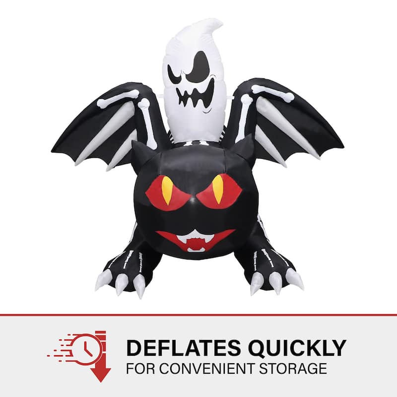 Haunted Hill Farm 5-Ft. Tall Pre-lit Inflatable Black Cat Bat with Red Eyes and Ghost