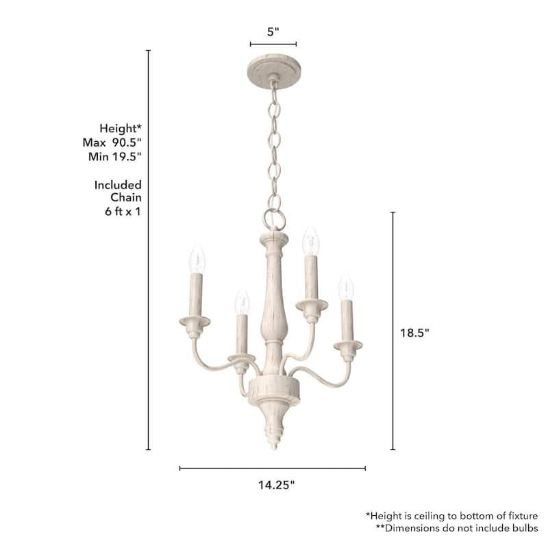 Hunter Teren 4-Light Chandelier - Island, Dining Room, Entry - Candle, Vintage, French Country, Farmhouse