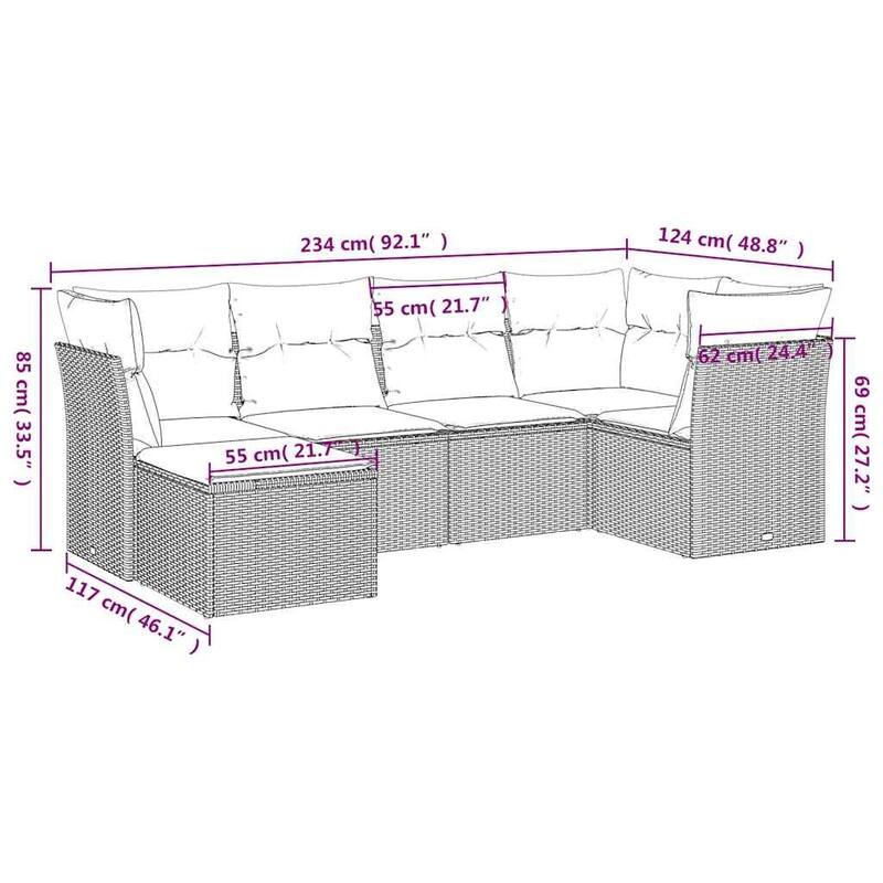vidaXL Garden Sofa Set Brown, Cream White - 21.7 x 21.7 x 14.6