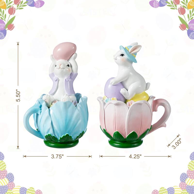 Glitzhome Easter 9.75"H Resin Bunny Figurine Table Decor Gifts (Set of 2)