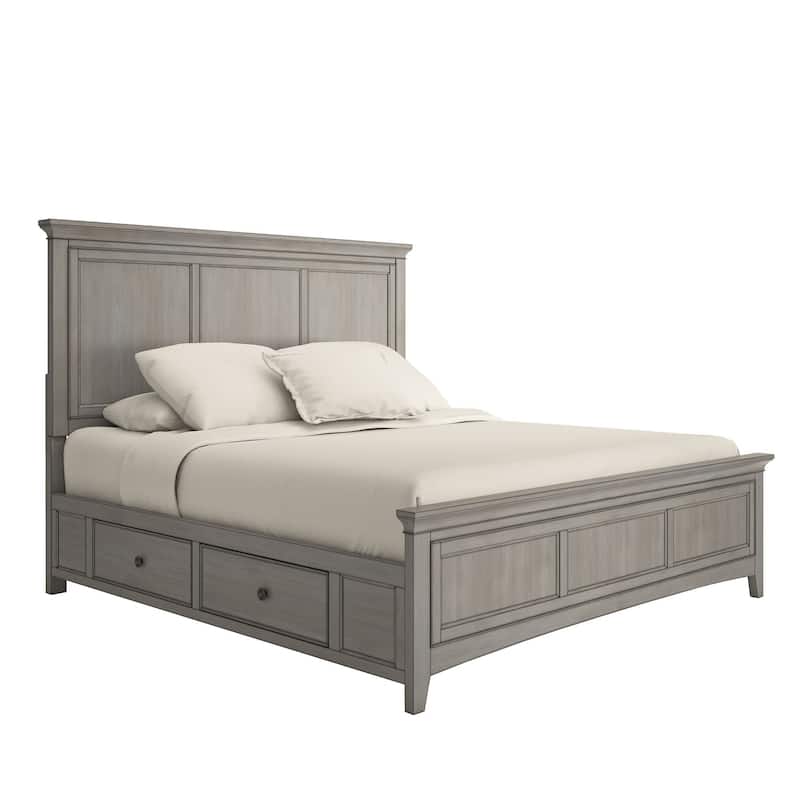 Ediline King Size Wood Panel Platform Storage Bed by iNSPIRE Q Classic - 2 Sides of Storage-Antique Grey - King
