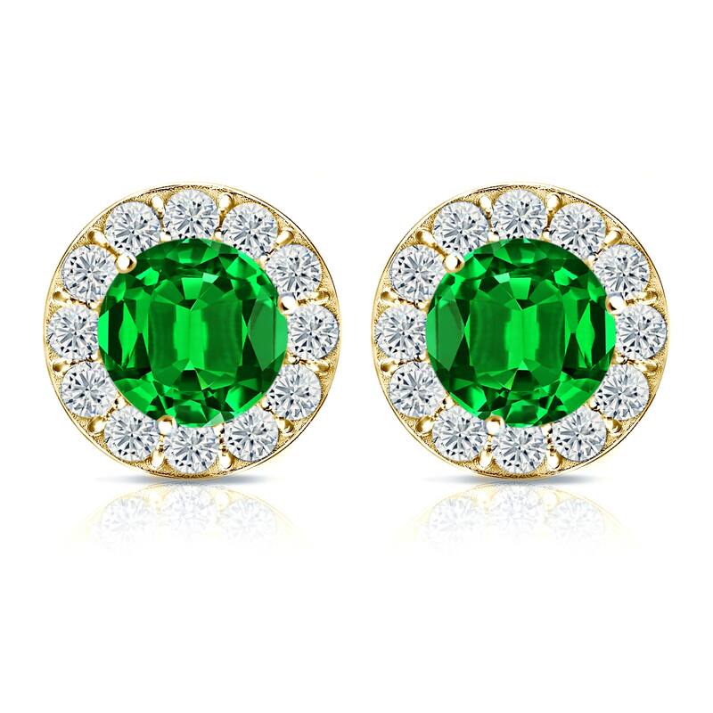 Auriya 14k Gold Lab Grown Gemstone Green Emerald Stud Earrings Round 0.25 to 5.00 ct. tw. Halo Screw-Back