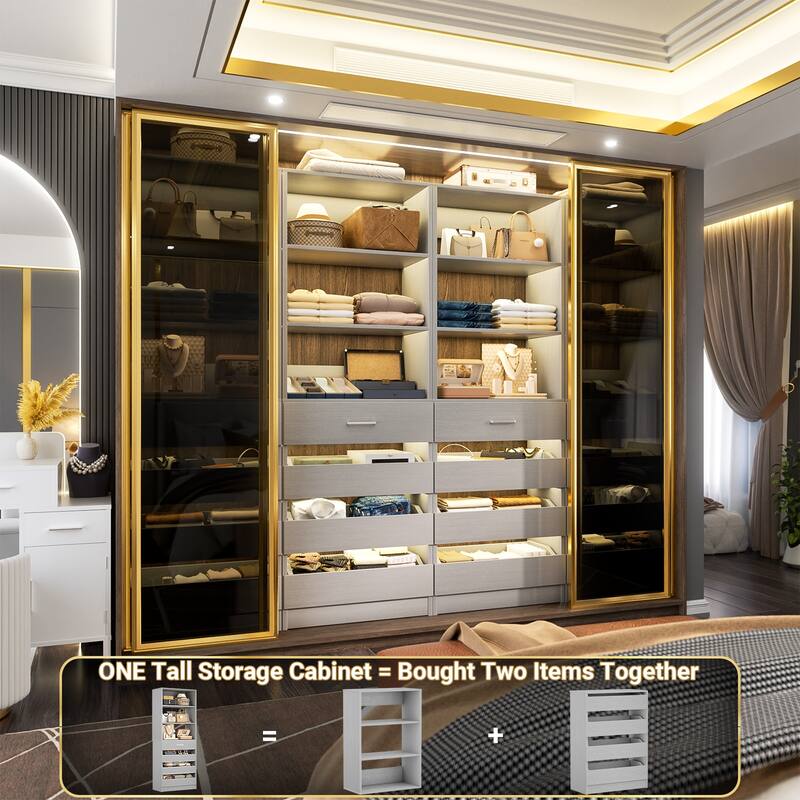 21.3'' W Closet System with 4 Wooden Drawers, 1.78FT Walk-in Closet Organizer Wardrobe with Adjustable Open Shelves