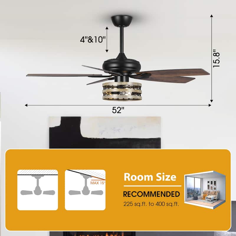 52" Farmhouse Reversible 5-Blade Smart Ceiling Fan with Remote, App Control, Voice Control