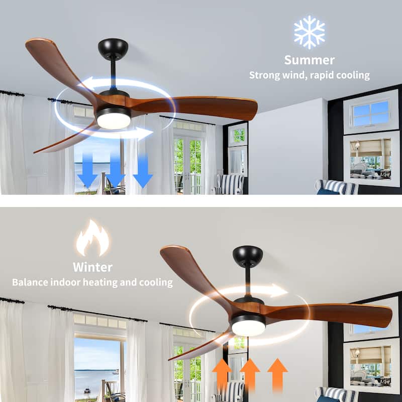Modern Ceiling Fan Light with Lighting and 6 Speed Adjustment, 3 Solid Wood Blades for Bedroom and Living Room