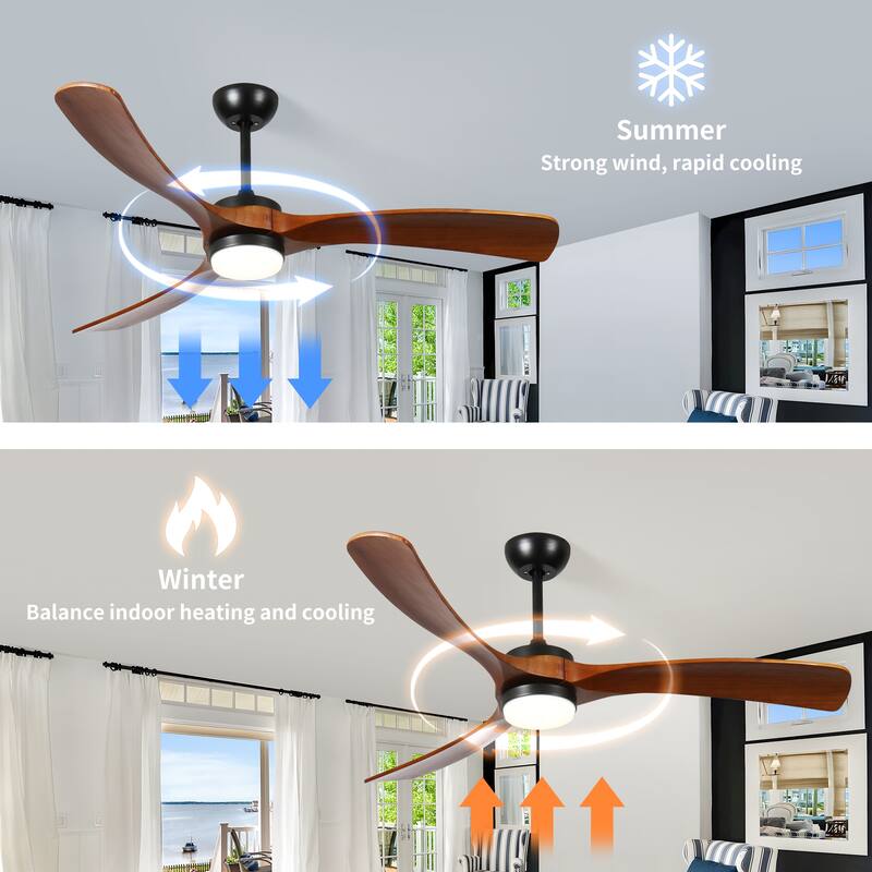 Quiet Reversible DC Motor with 3-Speed Timer and 3 Color-Changing Lights, Wood Ceiling Fan with Lights and Remote