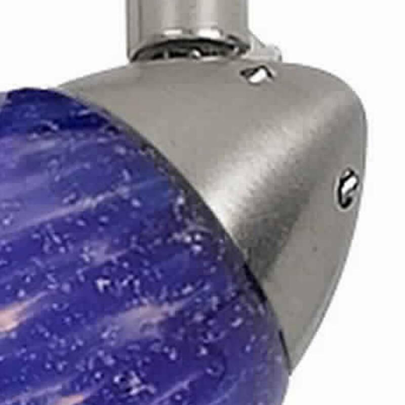 50 Watt Track Fixture with Handblown Glass Shade, Silver and Blue