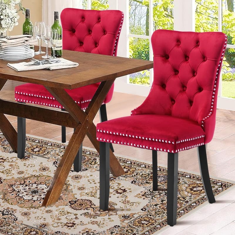 High-end Tufted Velvet Upholstered Nailhead Dining Chair Set of 6