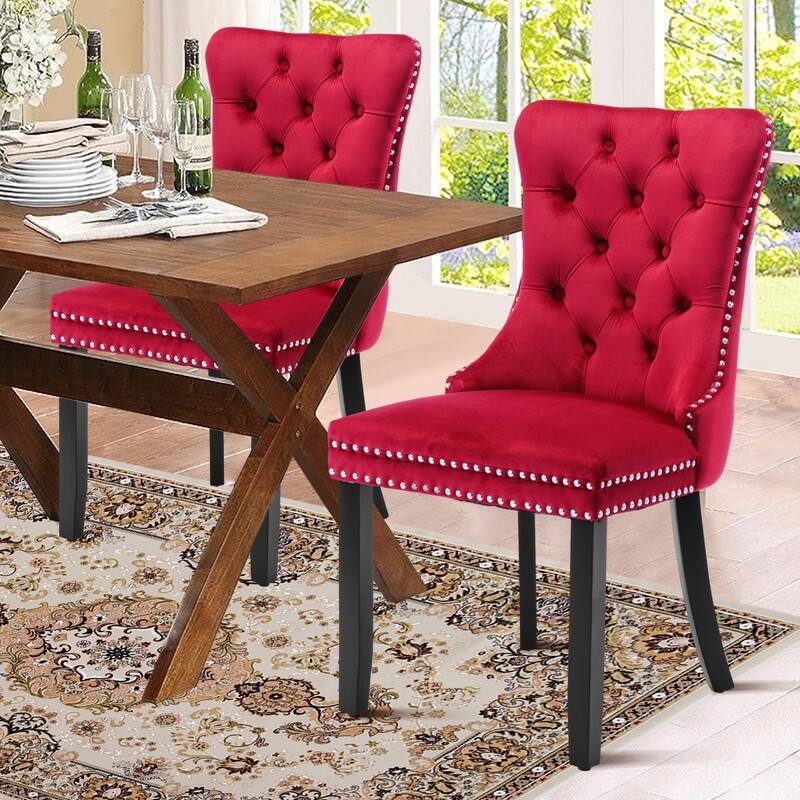 Solid Wood Velvet Upholstered Dining Chair Set of 2