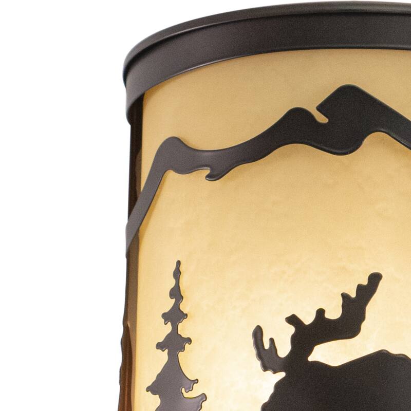 Yellowstone 1 Light Bronze Rustic Moose Tree Flush Indoor Outdoor Wall Sconce - 8-in W x 11-in H x 5-in D