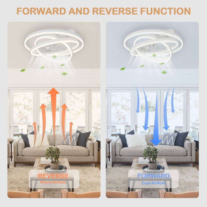 24" Adjustable Light Kit Flush Mount Ceiling Fan, 3 Color Tone CCT dimmable 6 Fan Speed, Remote & App Control for Bedroom