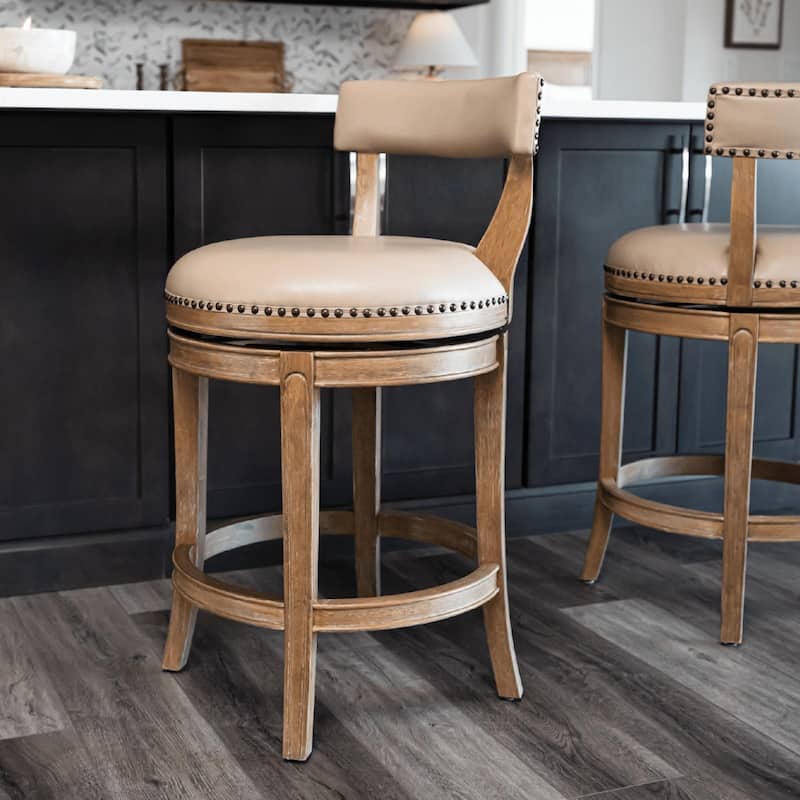Maven Lane Alexander Swivel Kitchen Stool - Weathered Oak Vegan Leather - Counter Height