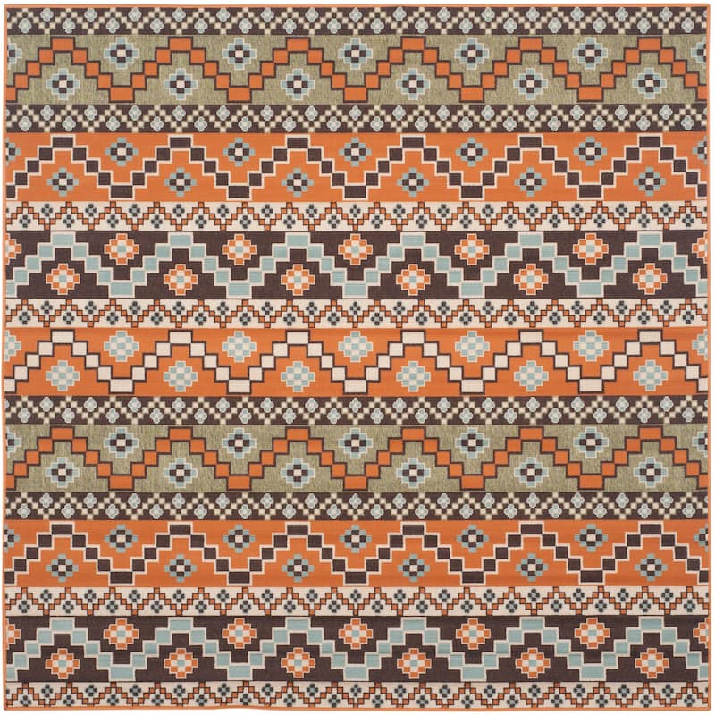 SAFAVIEH Veranda Rudy Indoor/ Outdoor Waterproof Patio Backyard Rug - 6'7" Square - Terracotta/Chocolate