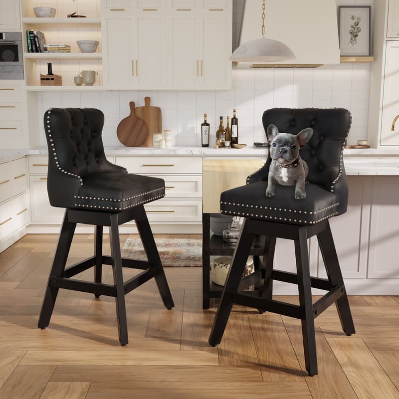 Swivel Velvet Leisure Counter Bar Stools Set of 8 - Black Velvet Set Of 2