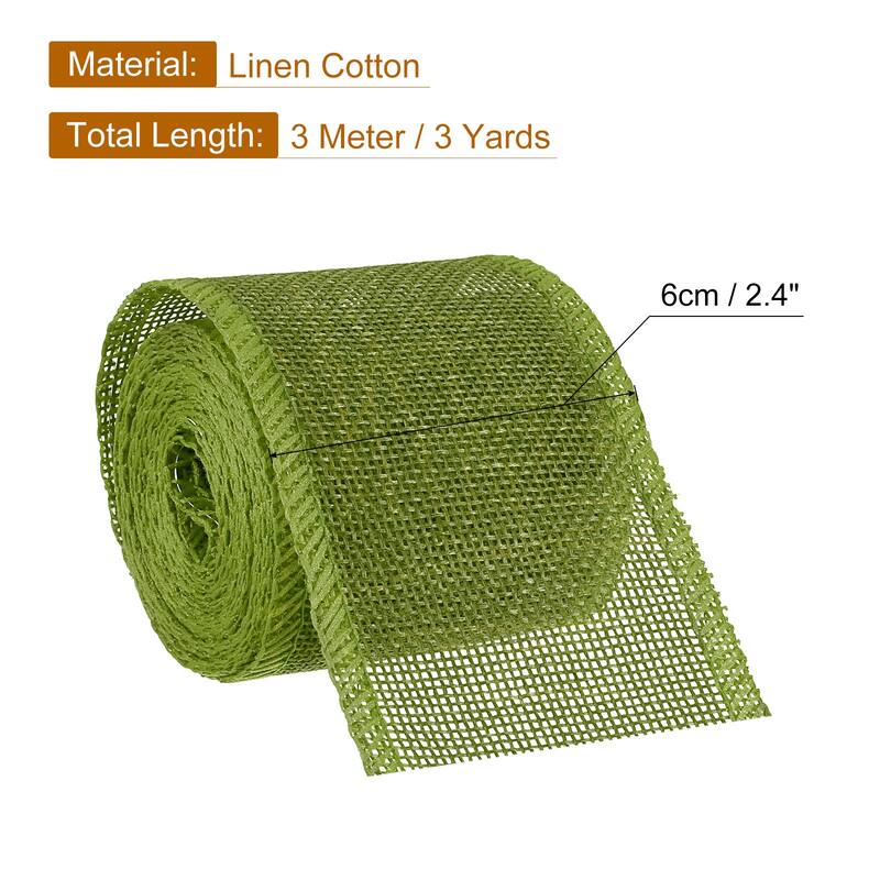 Burlap Wired Ribbons, 2.4inch x 3yards Natural Burlap Weave Ribbon - Army Green