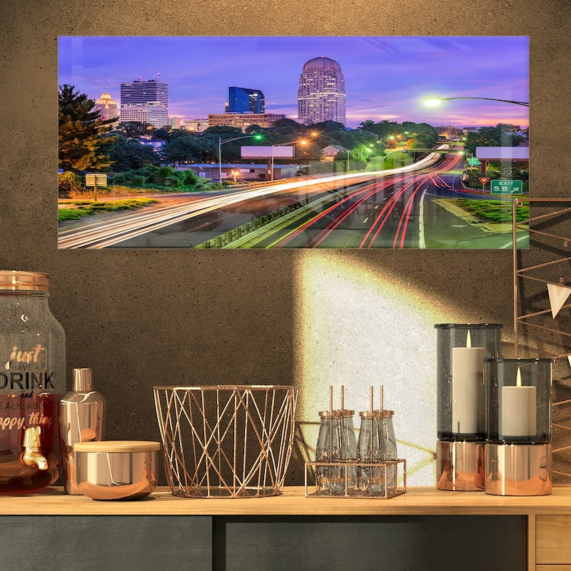 Winston Salem North Carolina - Cityscape Glossy Metal Wall Art