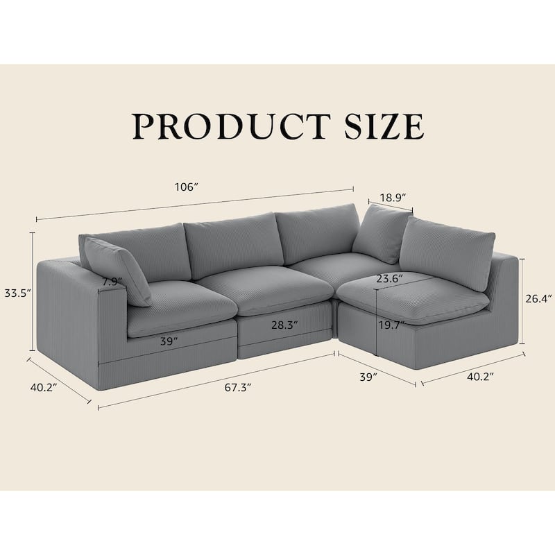 135inch Oversized LoveSofa,L Shape Sofa,4 Seater Upholstered with Corduroy Fabric Couches with 2 Pillows