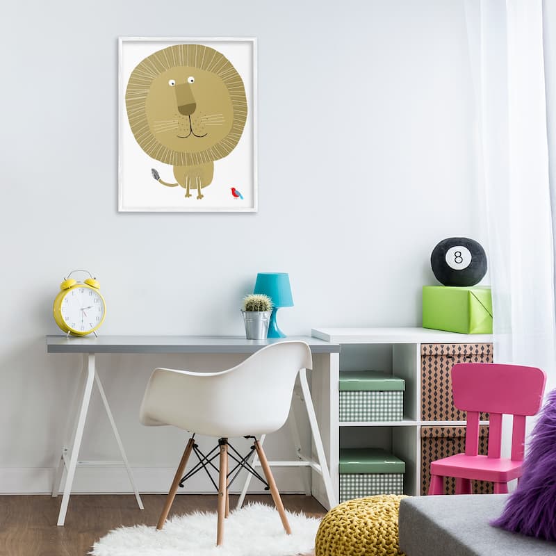 Stupell Friendly Lion & Bird Framed Giclee Art Design By Carla Daly