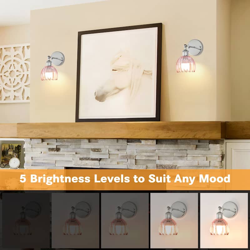 Adjustable Vintage Wall Sconce with Amber Tulip Glass Brass Fixture with Switch Ideal for Bedroom Hallway or Entry