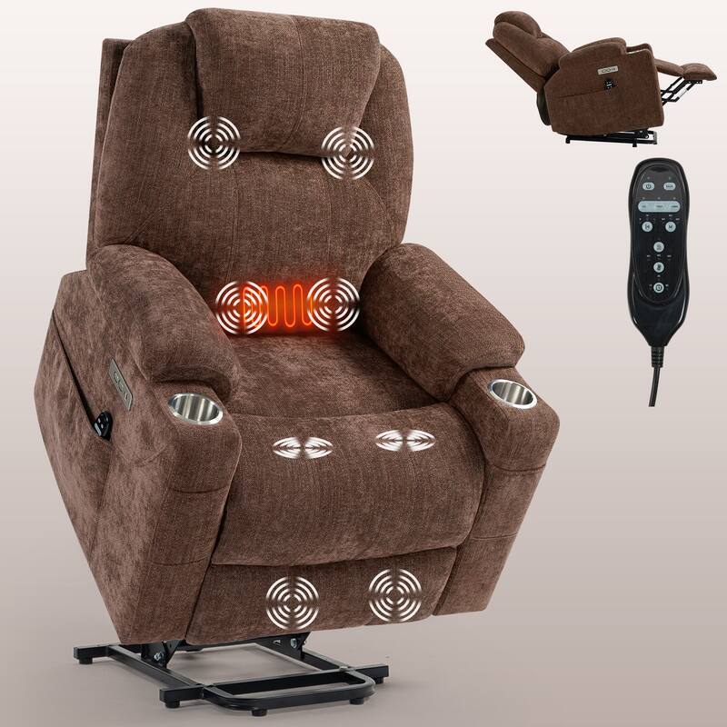 Blue Recliner Chair with 8-Point Vibration Massage, Lumbar Heating, Dual USB Ports, and Stainless Steel Drink Holders