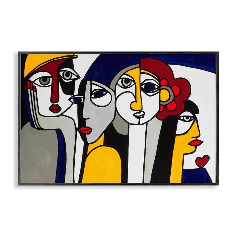 Stupell Primary Hues Faces Portrait Framed Giclee Art Design By Ruth Fromstein - 24 x 16 - Black