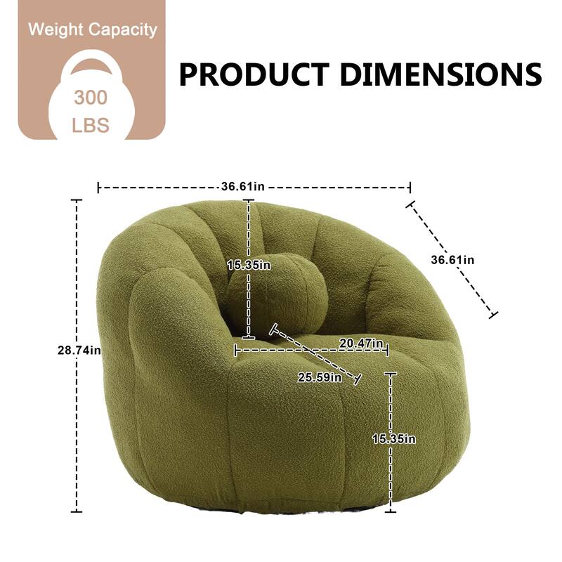 HOMEFUN Cozy Beanbag Sofa With Memory Foam Filler, Oversized Round Sofa Couch For Adults, Comfy Lazy Floor Sofa