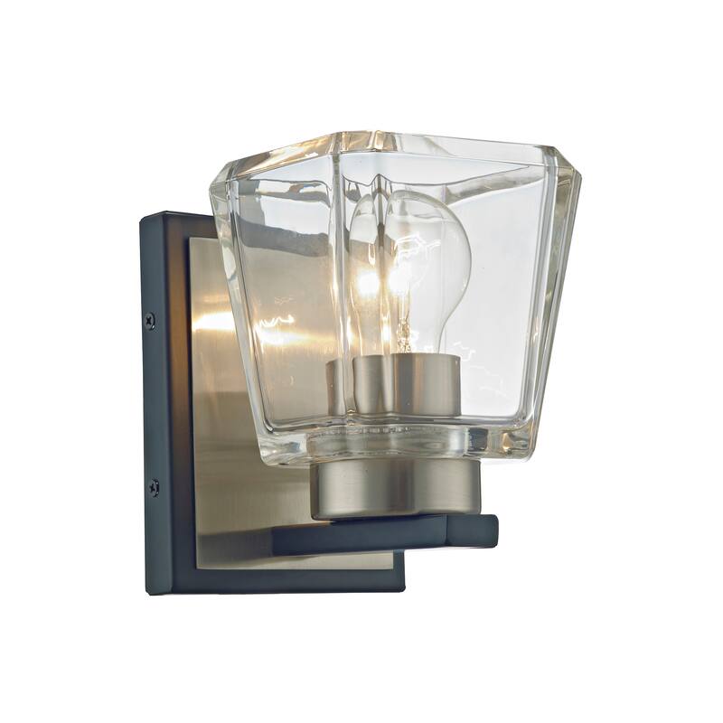 Aleah Matte Black+Brushed Nickel 1-Light Clear Crystal Shade Wall Sconce