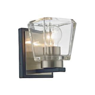 Aleah Matte Black+Brushed Nickel 1-Light Clear Crystal Shade Wall Sconce