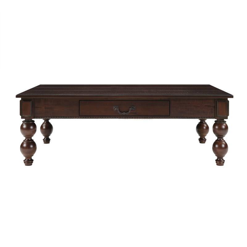 Wooden Sofa Side Table End Table, Coffee Table with Storage Drawer, Cocktail Table with Solid Gourd-Shaped Legs