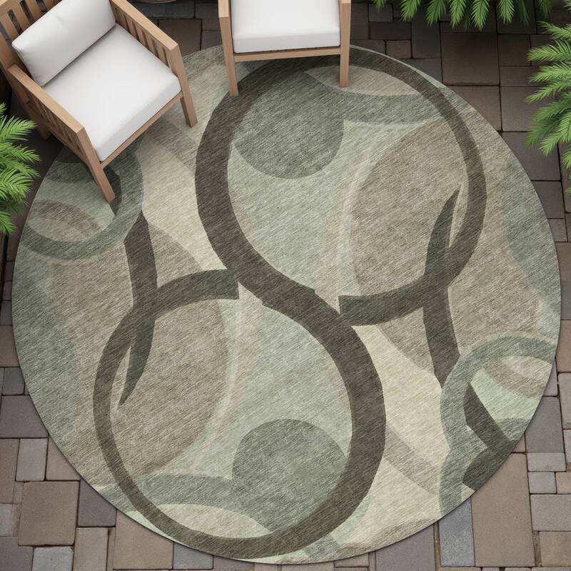 Machine Washable Indoor/Outdoor Contemporary Deco Chantille Rug - Brown - 8' x 8'